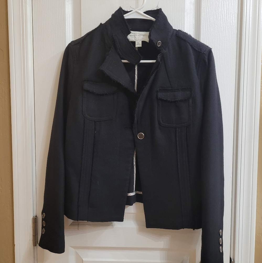 Banana Republic Black 100% wool Military style jacket with raw
